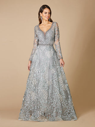 Long Sleeve Lace Ballgown with V-Neckline OUTLET - Glamourous Grace