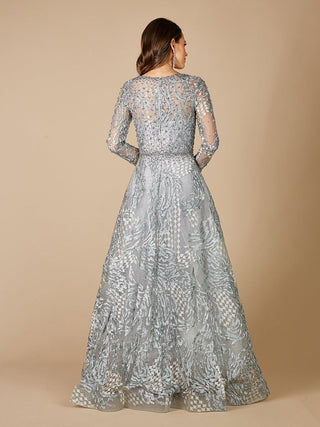 Long Sleeve Lace Ballgown with V-Neckline OUTLET - Glamourous Grace