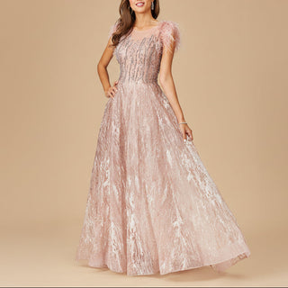 Lace ballgown with Feather Cap Sleeves - Glamourous Grace
