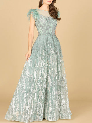 Lace ballgown with Feather Cap Sleeves - Glamourous Grace