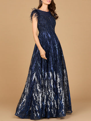Lace ballgown with Feather Cap Sleeves - Glamourous Grace