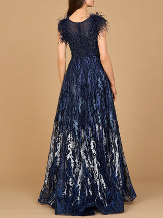 Lace ballgown with Feather Cap Sleeves - Glamourous Grace