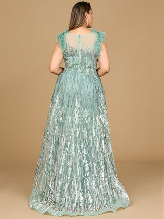 Lace ballgown with Feather Cap Sleeves - Glamourous Grace