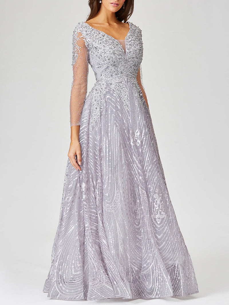 Long Sleeve Lace Ballgown - Glamourous Grace