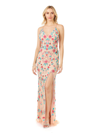 Lara 29486 - Thigh High Slit with Open Back Dress - Glamourous Grace