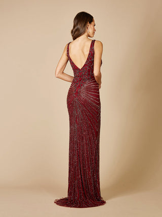 Lara 29528 - Thigh High Slit Beaded Gown - Glamourous Grace