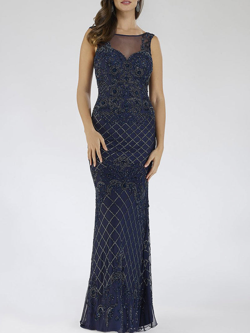 Lara 29538 - Illusion Neckline Long Dress - Glamourous Grace