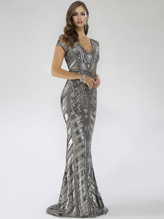Lara 29540 - Body Con Beaded Silver Petite Dress - Glamourous Grace