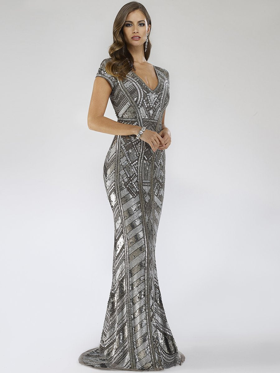 Lara 29540 - Body Con Beaded Silver Petite Dress - Glamourous Grace