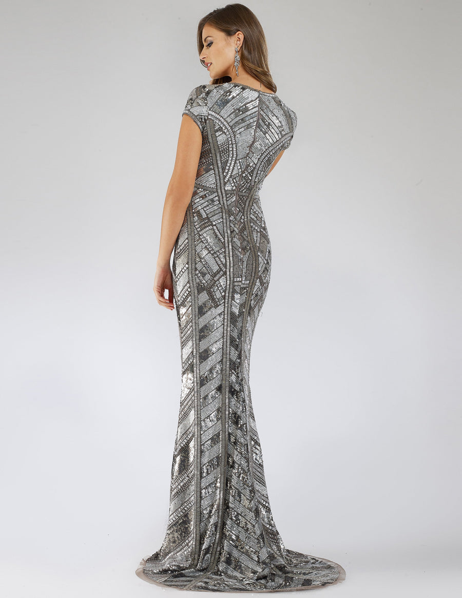 Lara 29540 - Body Con Beaded Silver Petite Dress - Glamourous Grace