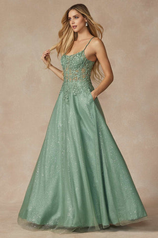 Juliet 295 Floor Length Leaf Lace Gown Corset Bodice Prom Gown