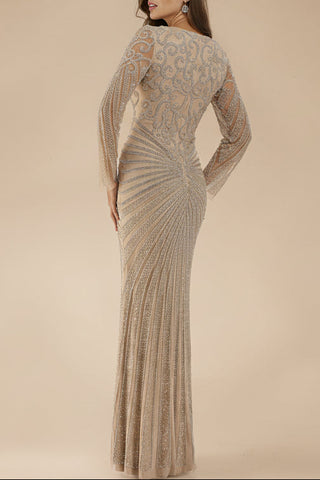 Lara 29602 - V Neck Beaded Long Sleeve Dress - Glamourous Grace