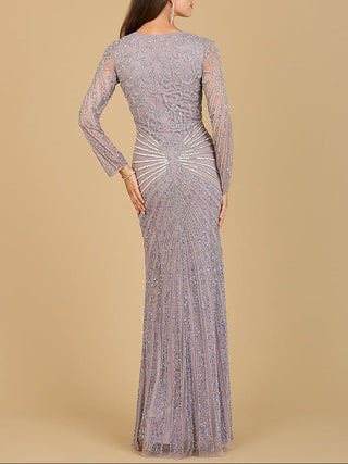 Lara 29602 - V Neck Beaded Long Sleeve Dress - Glamourous Grace