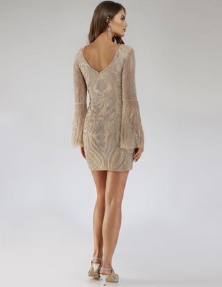 Lara 29608 - Bell Sleeves V Neck Cocktail Dress - Glamourous Grace