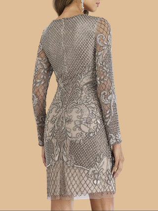 Lara 29610 - Long Sleeve Beaded Cocktail Dress - Glamourous Grace