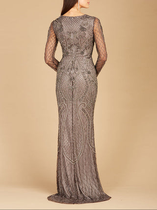 Lara 29615 - Long Sleeve Beaded Dress - Glamourous Grace