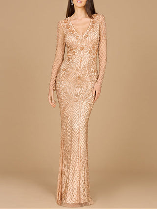 Lara 29615 - Long Sleeve Beaded Dress - Glamourous Grace