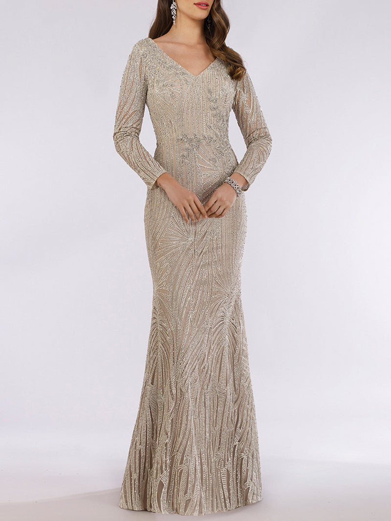 Lara 29617 - Long Sleeves Lace Mermaid Gown - Glamourous Grace