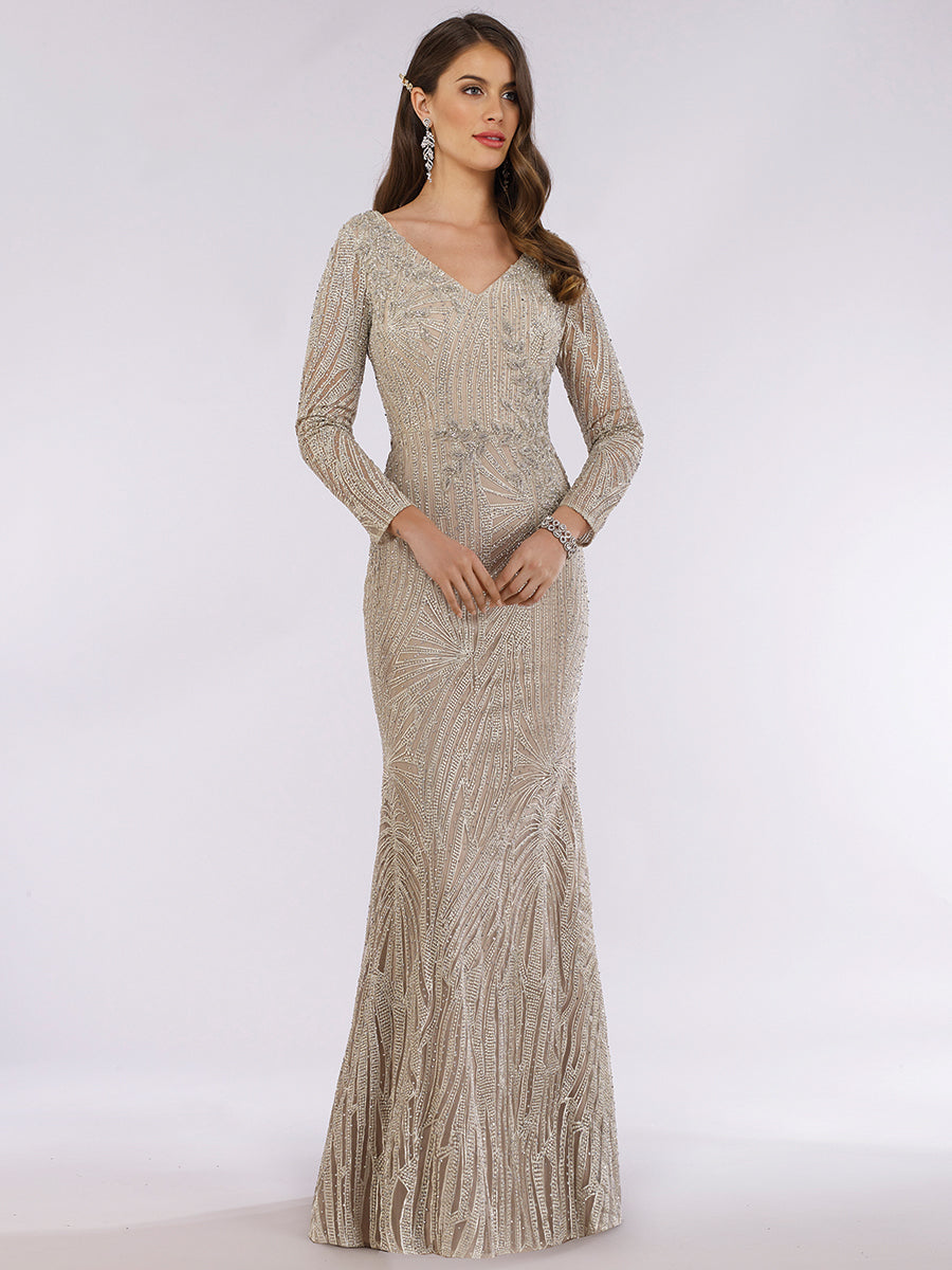 Lara 29617 - Long Sleeves Lace Mermaid Gown - Glamourous Grace