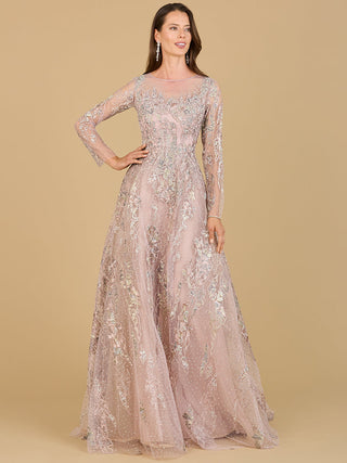 Lara 29618 - Beaded Long Sleeve A-line Dress - Glamourous Grace