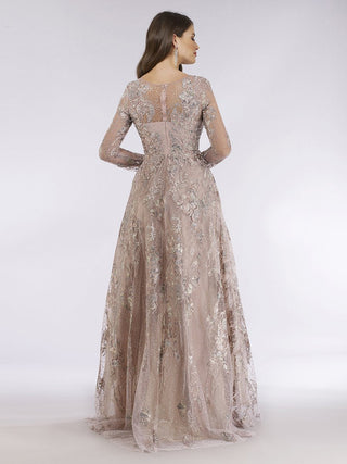 Lara 29618 - Beaded Long Sleeve A-line Dress - Glamourous Grace