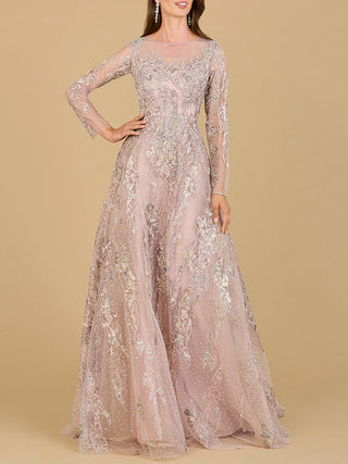 Lara 29618 - Beaded Long Sleeve A-line Dress - Glamourous Grace