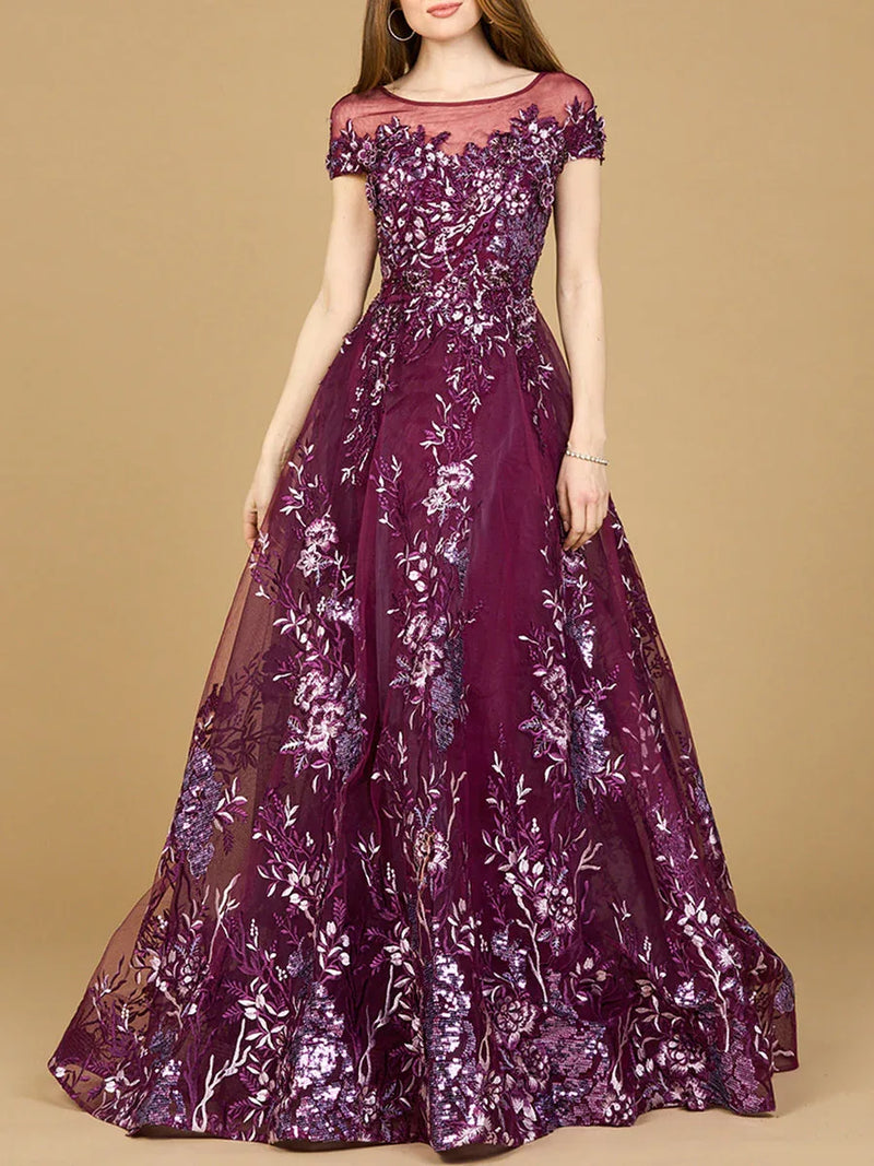 Beautiful Lace Applique A-line Ball Gown | Lara 29619 - Glamourous Grace