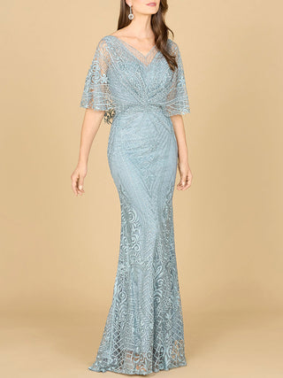 Lara 29673 - Cape Sleeve Mermaid Gown - Glamourous Grace