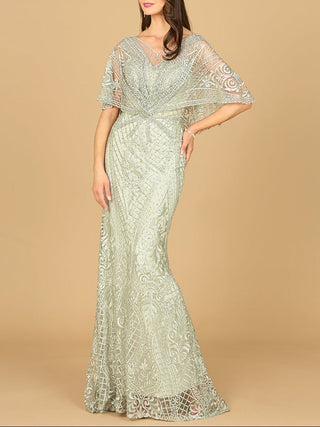 Lara 29673 - Cape Sleeve Mermaid Gown - Glamourous Grace