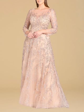 Lara 29677 - Illusion Neckline A-line Long Sleeves Gown - Glamourous Grace