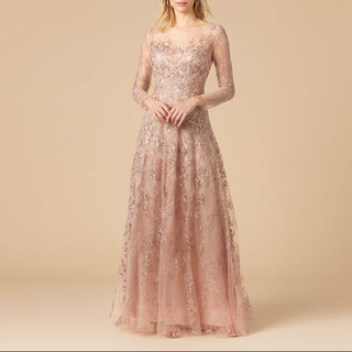 Lara 29677 - Illusion Neckline A-line Long Sleeves Gown - Glamourous Grace