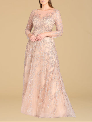 Lara 29677 - Illusion Neckline A-line Long Sleeves Gown - Glamourous Grace