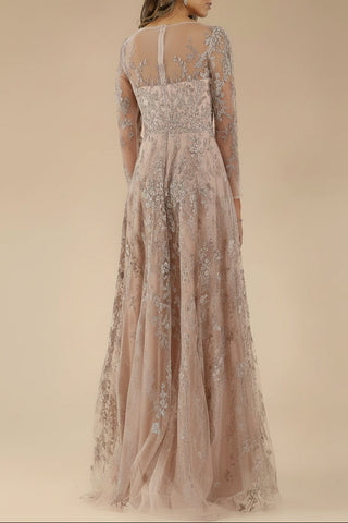 Lara 29677 - Illusion Neckline A-line Long Sleeves Gown - Glamourous Grace