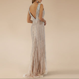 Beaded V-Neck Gown - Lara 29680 - Glamourous Grace