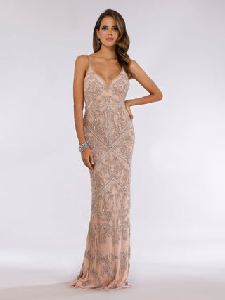 Lara 29744 - Spaghetti Strap Beaded Dress - Glamourous Grace