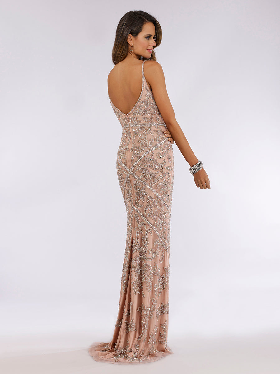 Lara 29744 - Spaghetti Strap Beaded Dress - Glamourous Grace