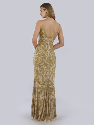 Lara 29744 - Spaghetti Strap Beaded Dress - Glamourous Grace
