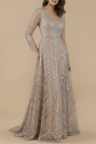 Lara 29753 - Long Sleeves Beaded Ballgown - Glamourous Grace