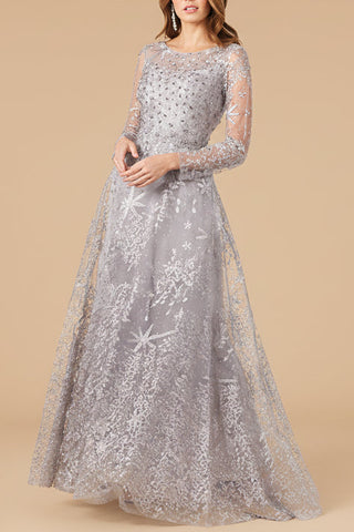 Lara 29759 - Long Sleeves Ballgown Fully Embellished - Glamourous Grace