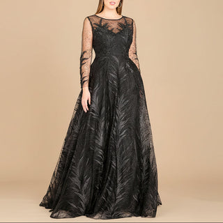 Lara 29761 - High Neck Sheer Long Sleeve Embellished Gown - Glamourous Grace