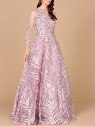 Lara 29761 - High Neck Sheer Long Sleeve Embellished Gown - Glamourous Grace