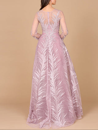 Lara 29761 - High Neck Sheer Long Sleeve Embellished Gown - Glamourous Grace