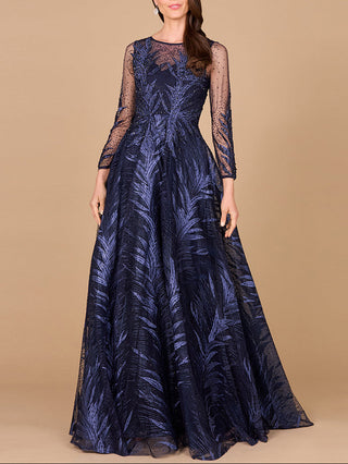 Lara 29761 - High Neck Sheer Long Sleeve Embellished Gown - Glamourous Grace