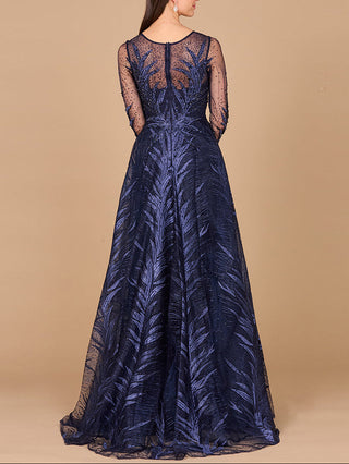 Lara 29761 - High Neck Sheer Long Sleeve Embellished Gown - Glamourous Grace