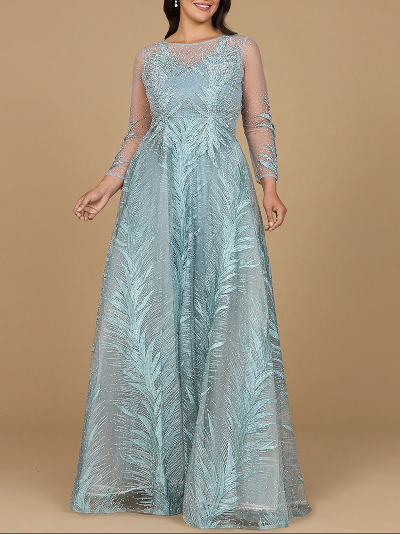 Lara 29761 - High Neck Sheer Long Sleeve Embellished Gown - Glamourous Grace