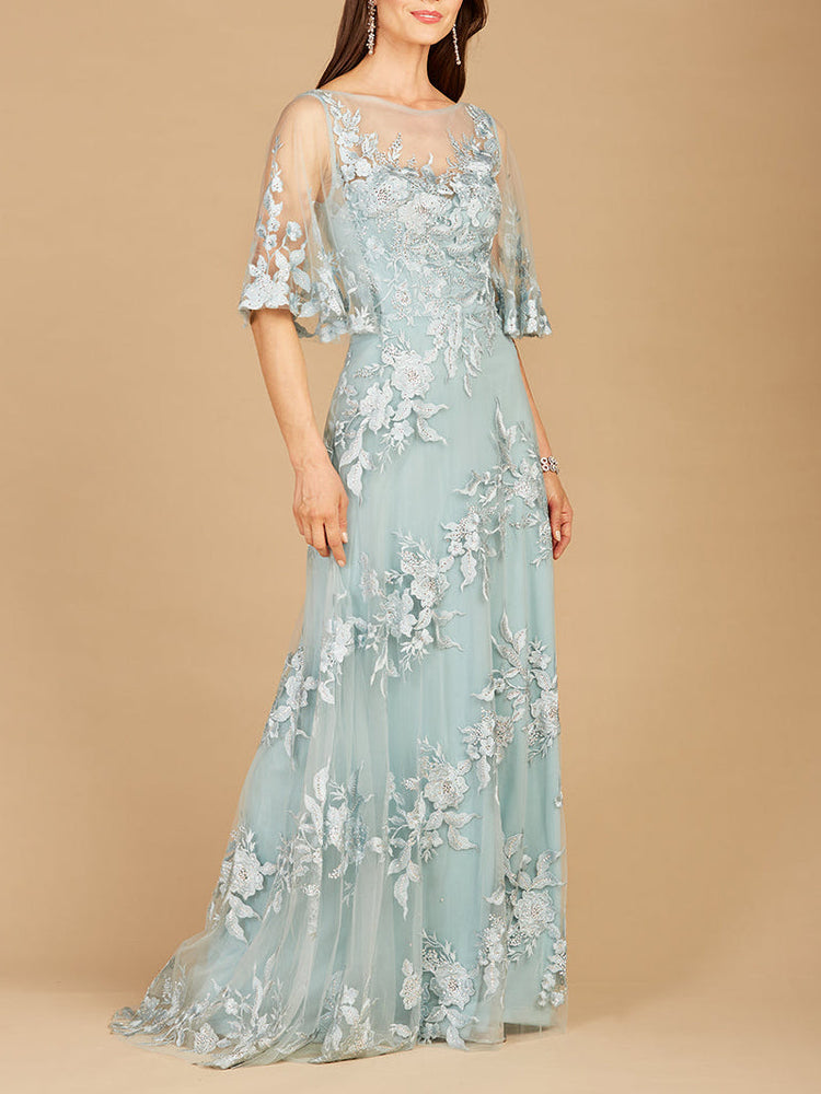 Cape Sleeves A-line Lace Gown - Glamourous Grace