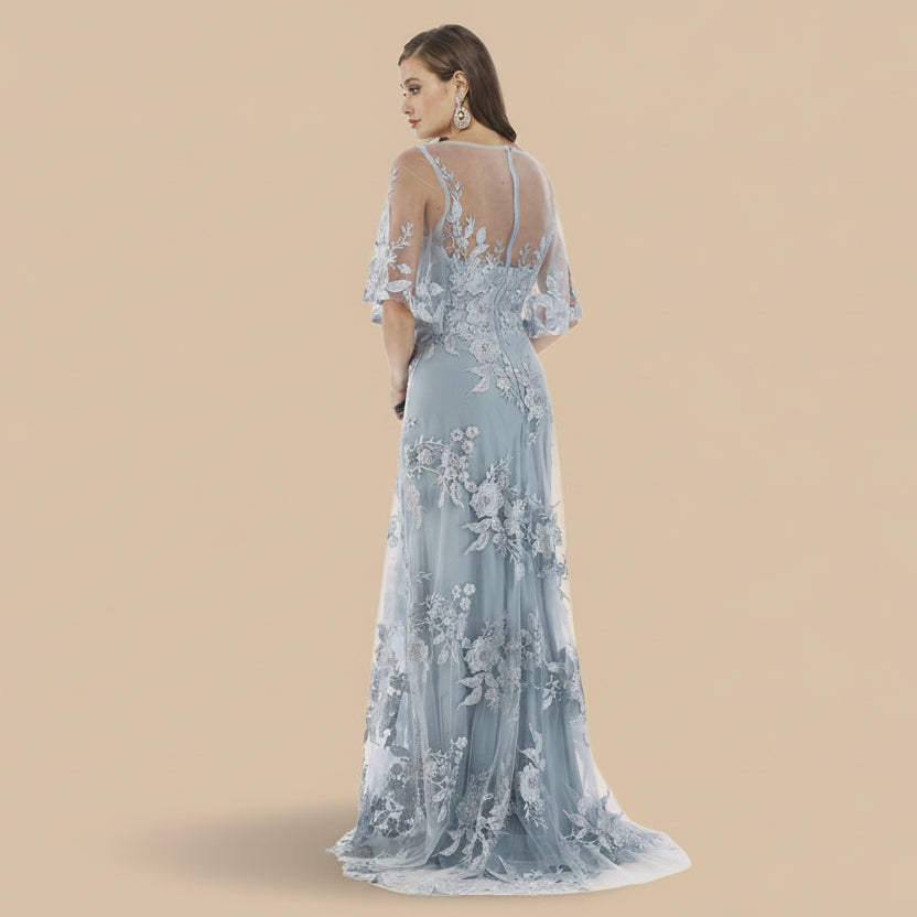 Cape Sleeves A-line Lace Gown - Glamourous Grace