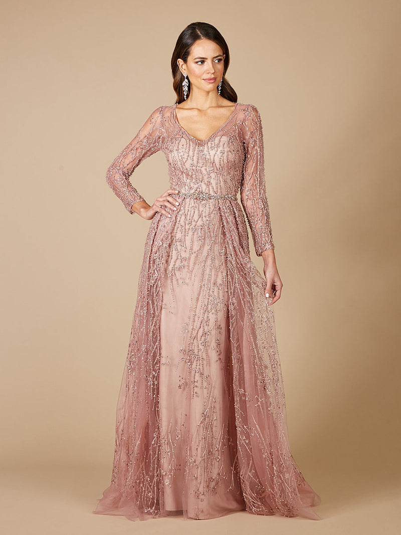 Lara 29782 - Beaded Lace Overskirt Ballgown - Glamourous Grace