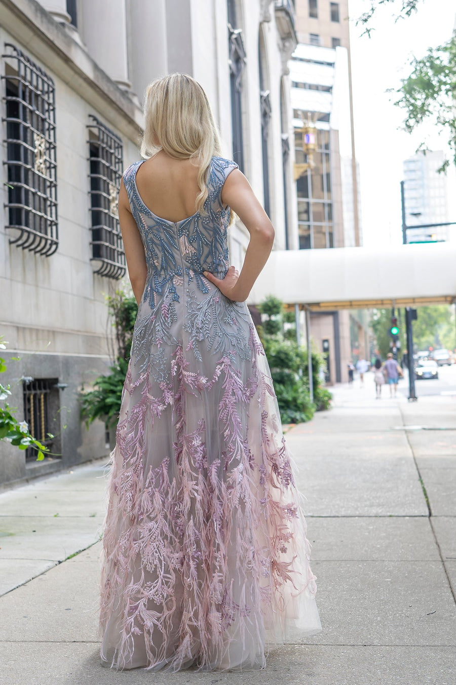 Cap Sleeves Feather Detail Ballgown | 29783 - Glamourous Grace