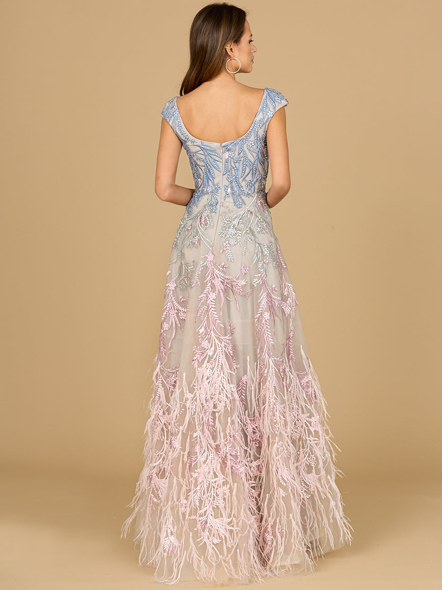 Cap Sleeves Feather Detail Ballgown | 29783 - Glamourous Grace